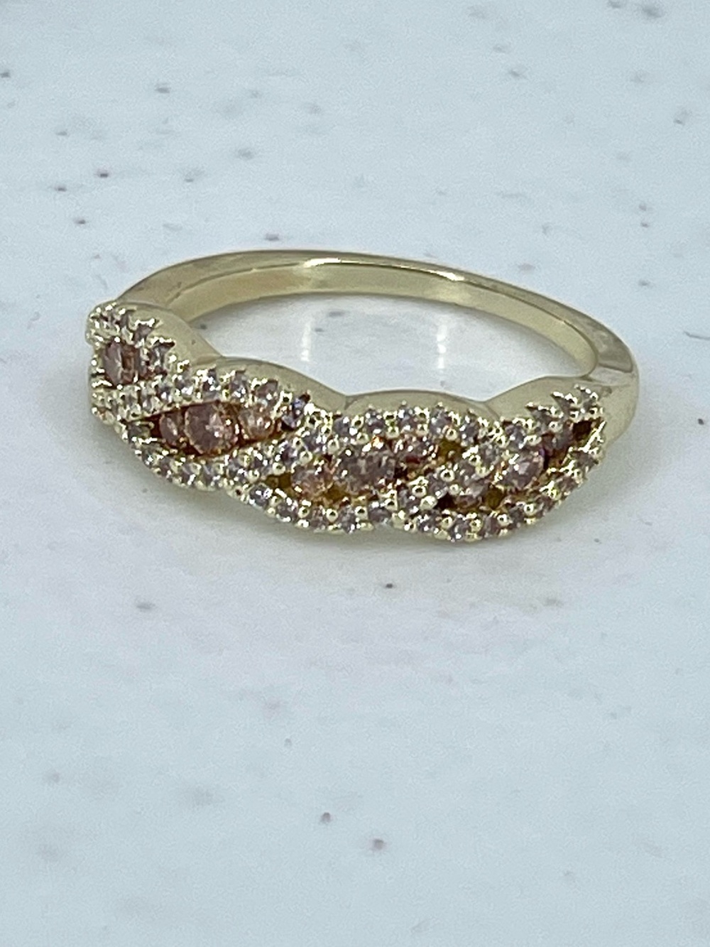 Fashion gold tone diamond amber stone braid style ring